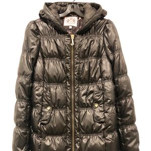 Juicy Couture Black Long Shirred Puffer Coat
